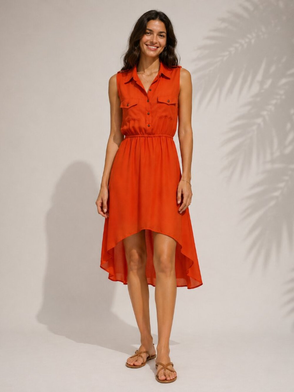 Paper Doll Women’s Orange Sleeveless Hi-Low Women’s Midi Dress Size L - Picture 2 of 11